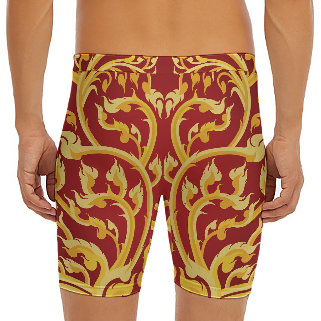 Thai Winding Vines Pattern Print Men's Long Boxer Briefs