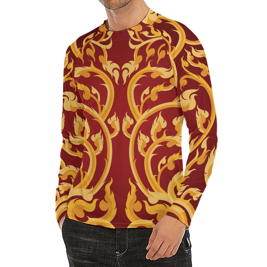 Thai Winding Vines Pattern Print Men's Long Sleeve Rash Guard