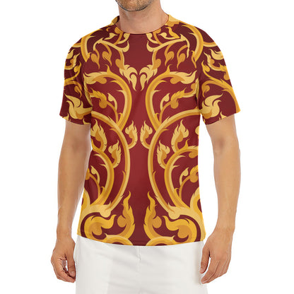 Thai Winding Vines Pattern Print Men's Short Sleeve Rash Guard