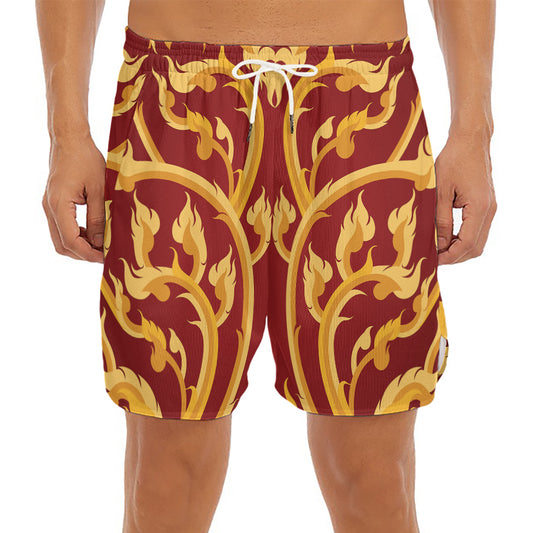 Thai Winding Vines Pattern Print Men's Split Running Shorts