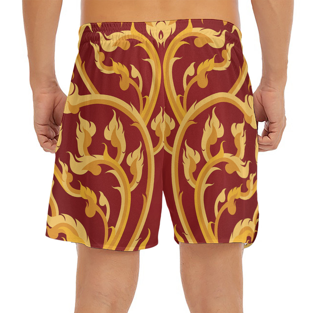 Thai Winding Vines Pattern Print Men's Split Running Shorts
