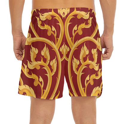 Thai Winding Vines Pattern Print Men's Split Running Shorts