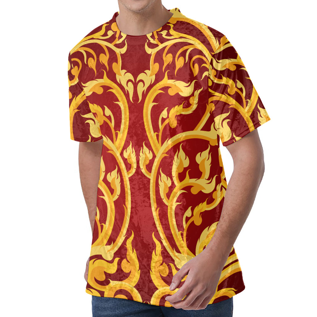 Thai Winding Vines Pattern Print Men's Velvet T-Shirt