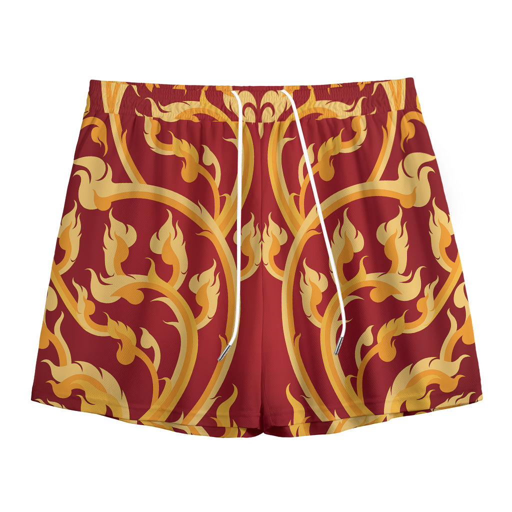Thai Winding Vines Pattern Print Mesh Shorts