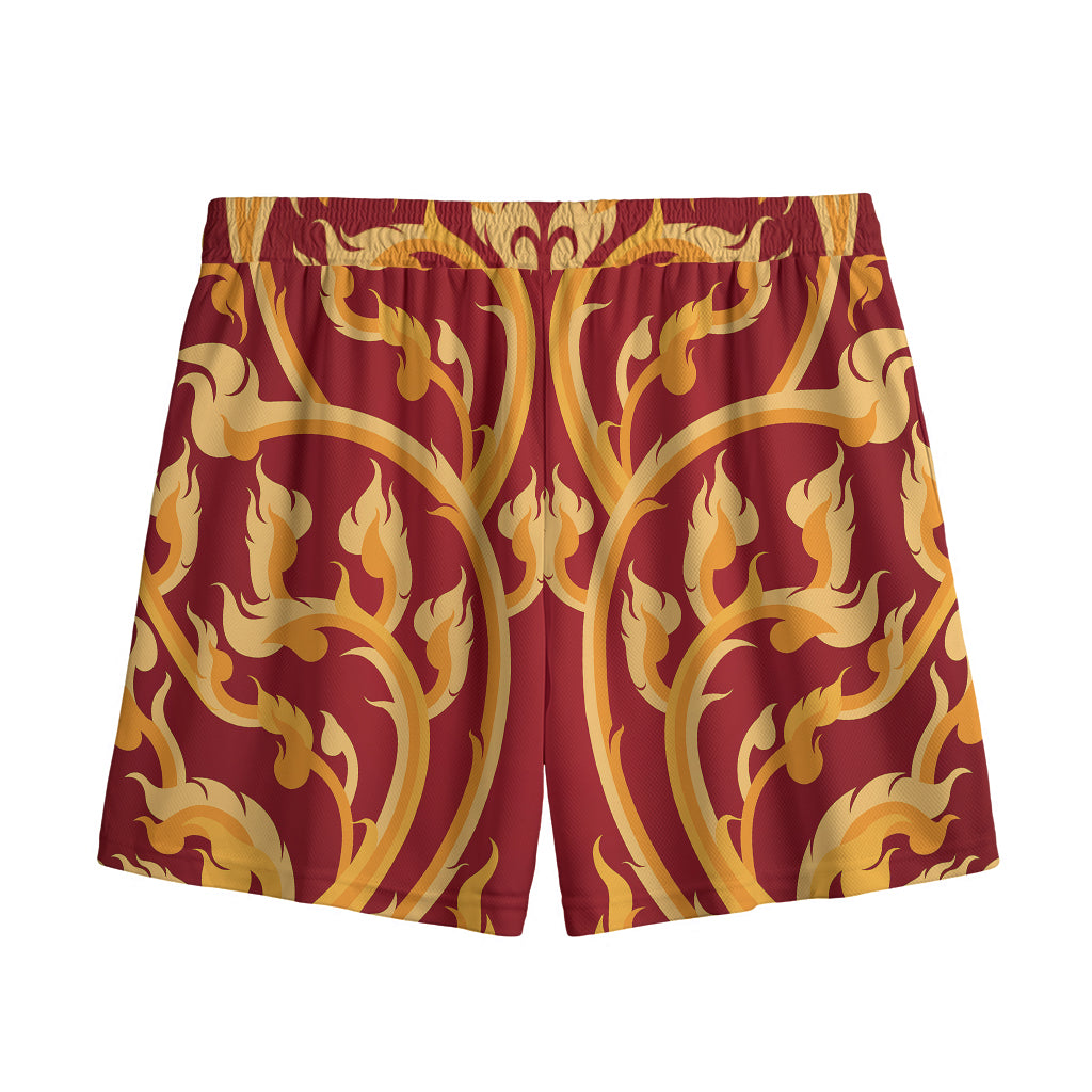 Thai Winding Vines Pattern Print Mesh Shorts
