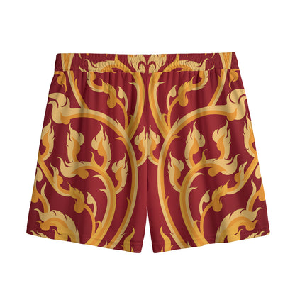 Thai Winding Vines Pattern Print Mesh Shorts
