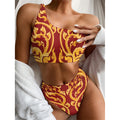 Thai Winding Vines Pattern Print One Shoulder Bikini Set