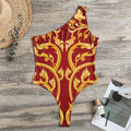 Thai Winding Vines Pattern Print One Shoulder Bodysuit