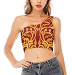 Thai Winding Vines Pattern Print One Shoulder Crop Top