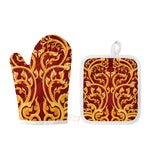 Thai Winding Vines Pattern Print Oven Mitt And Pot Holder Set