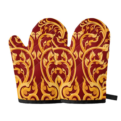 Thai Winding Vines Pattern Print Oven Mitts