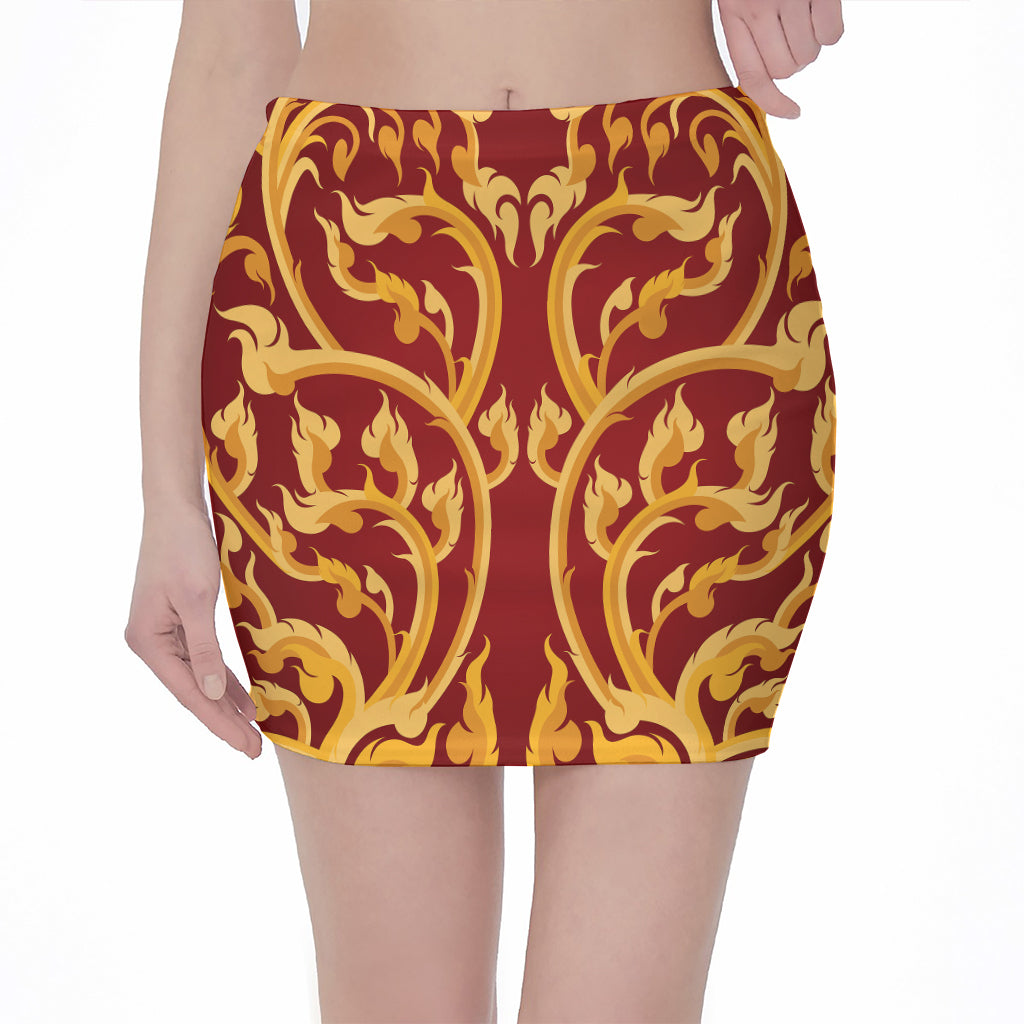 Thai Winding Vines Pattern Print Pencil Mini Skirt