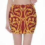 Thai Winding Vines Pattern Print Pencil Mini Skirt