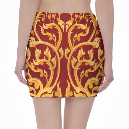 Thai Winding Vines Pattern Print Pencil Mini Skirt