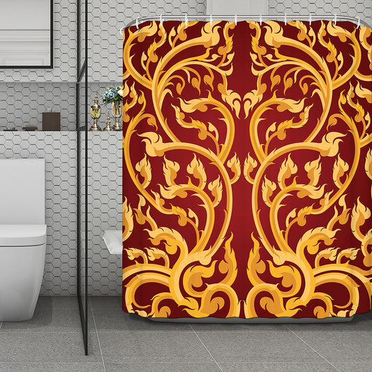 Thai Winding Vines Pattern Print Polyester Shower Curtain
