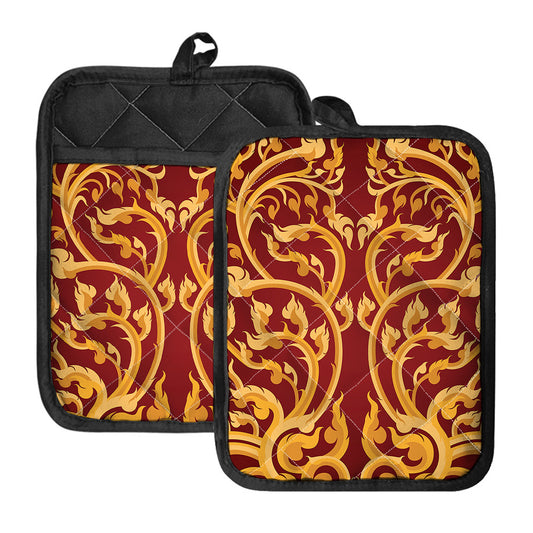 Thai Winding Vines Pattern Print Pot Holders With Pocket