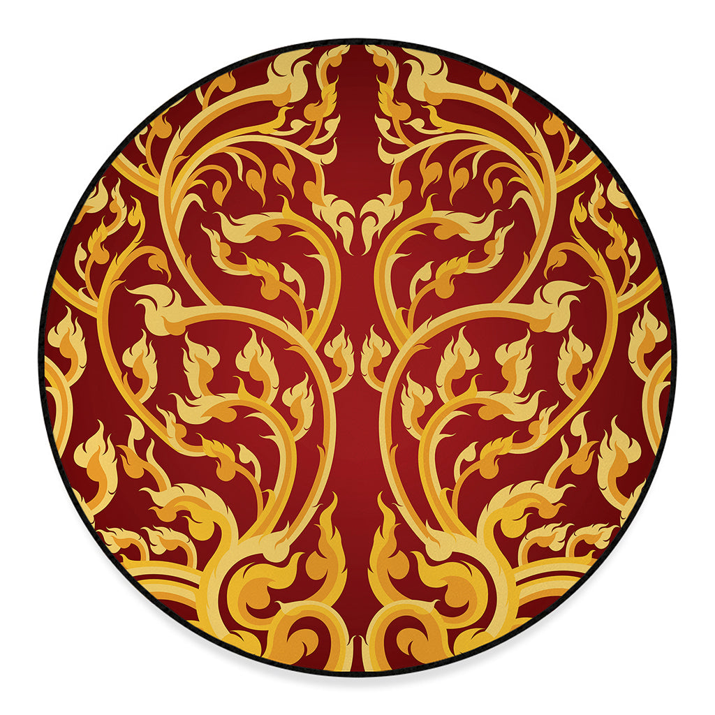 Thai Winding Vines Pattern Print Round Floor Mat