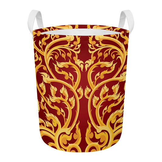 Thai Winding Vines Pattern Print Round Laundry Basket
