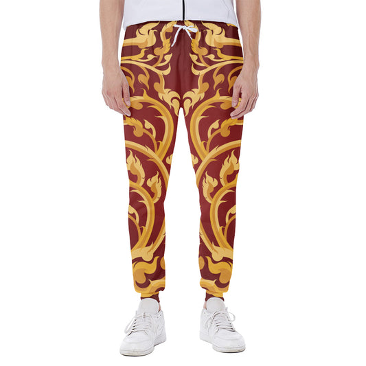 Thai Winding Vines Pattern Print Scuba Joggers