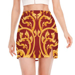 Thai Winding Vines Pattern Print Side Slit Mini Skirt