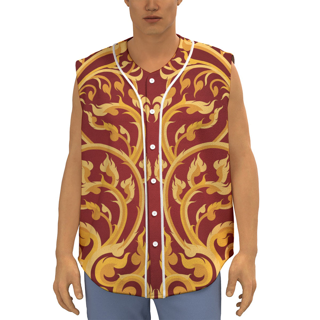 Thai Winding Vines Pattern Print Sleeveless Baseball Jersey