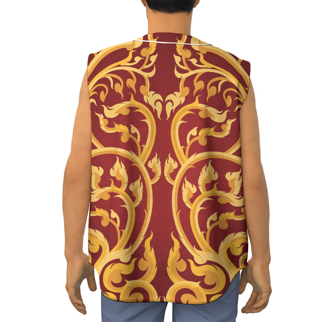 Thai Winding Vines Pattern Print Sleeveless Baseball Jersey