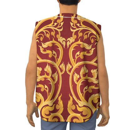 Thai Winding Vines Pattern Print Sleeveless Baseball Jersey