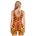 Thai Winding Vines Pattern Print Sleeveless One Piece Swimsuit