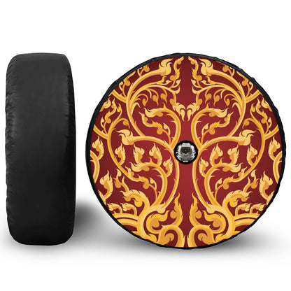 Thai Winding Vines Pattern Print Tire Cover With Camera Hole