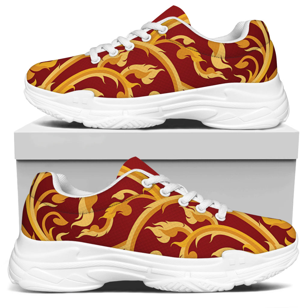 Thai Winding Vines Pattern Print White Chunky Shoes