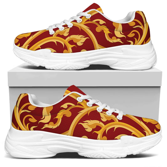 Thai Winding Vines Pattern Print White Chunky Shoes