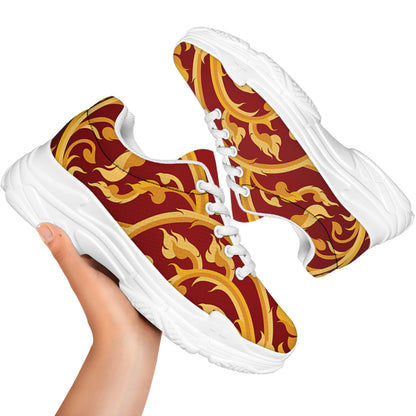 Thai Winding Vines Pattern Print White Chunky Shoes