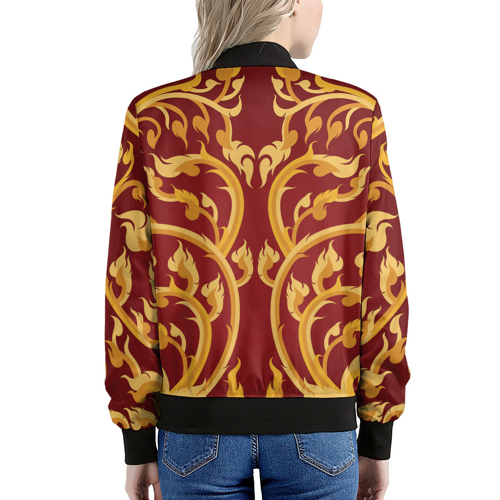 Thai Winding Vines Pattern Print Women's Bomber Jacket