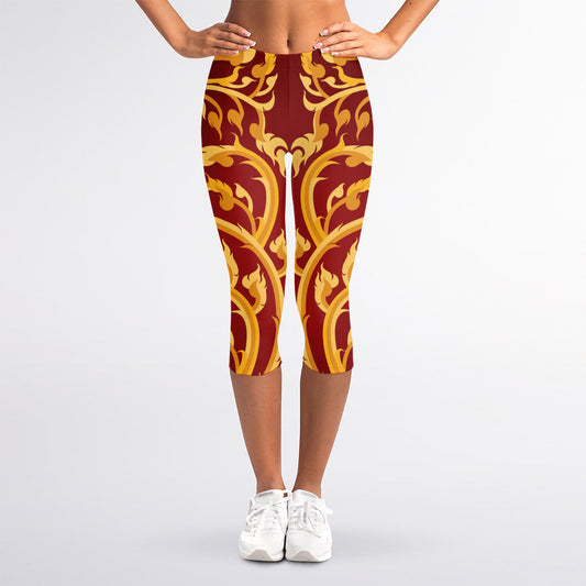 Thai Winding Vines Pattern Print Women's Capri Leggings