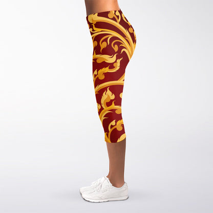 Thai Winding Vines Pattern Print Women's Capri Leggings