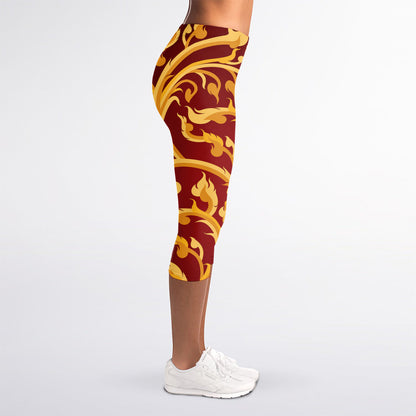 Thai Winding Vines Pattern Print Women's Capri Leggings