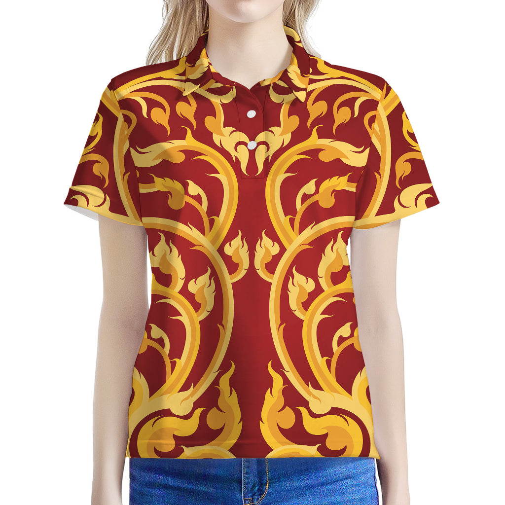 Thai Winding Vines Pattern Print Women's Polo Shirt