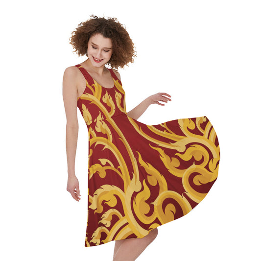 Thai Winding Vines Pattern Print Women's Sleeveless Dress