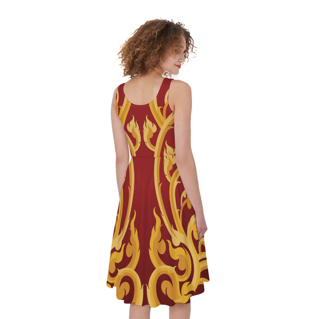 Thai Winding Vines Pattern Print Women's Sleeveless Dress