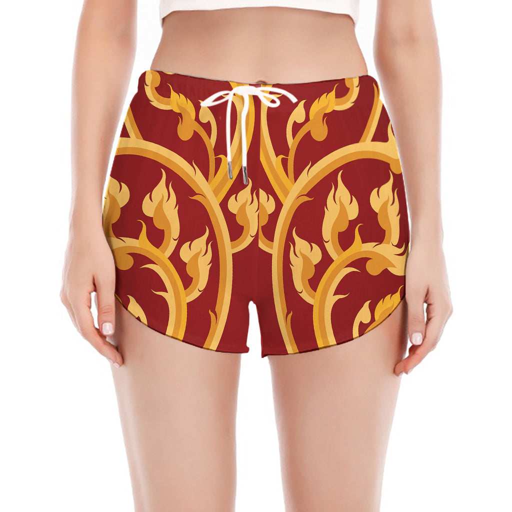 Thai Winding Vines Pattern Print Women's Split Running Shorts