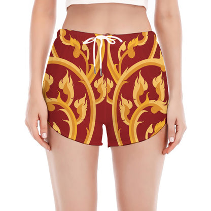 Thai Winding Vines Pattern Print Women's Split Running Shorts