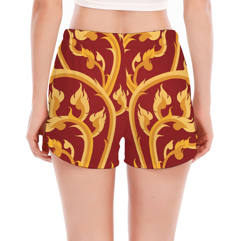 Thai Winding Vines Pattern Print Women's Split Running Shorts