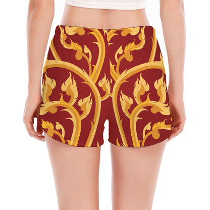 Thai Winding Vines Pattern Print Women's Split Running Shorts