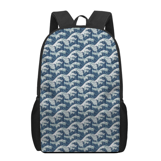 The Great Kanagawa Wave Pattern Print 17 Inch Backpack