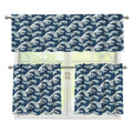 The Great Kanagawa Wave Pattern Print 3 Piece Kitchen Curtains