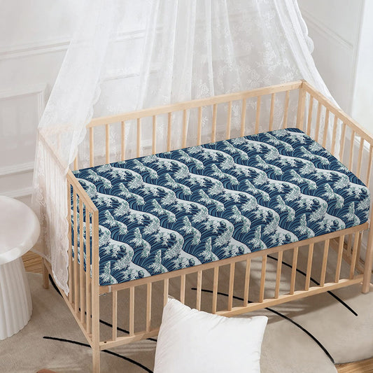 The Great Kanagawa Wave Pattern Print Baby Crib Sheet