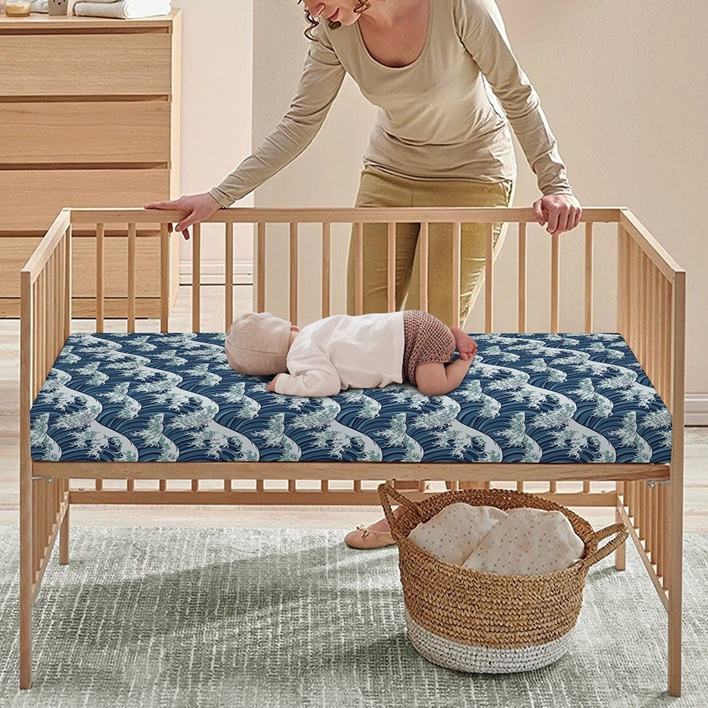 The Great Kanagawa Wave Pattern Print Baby Crib Sheet