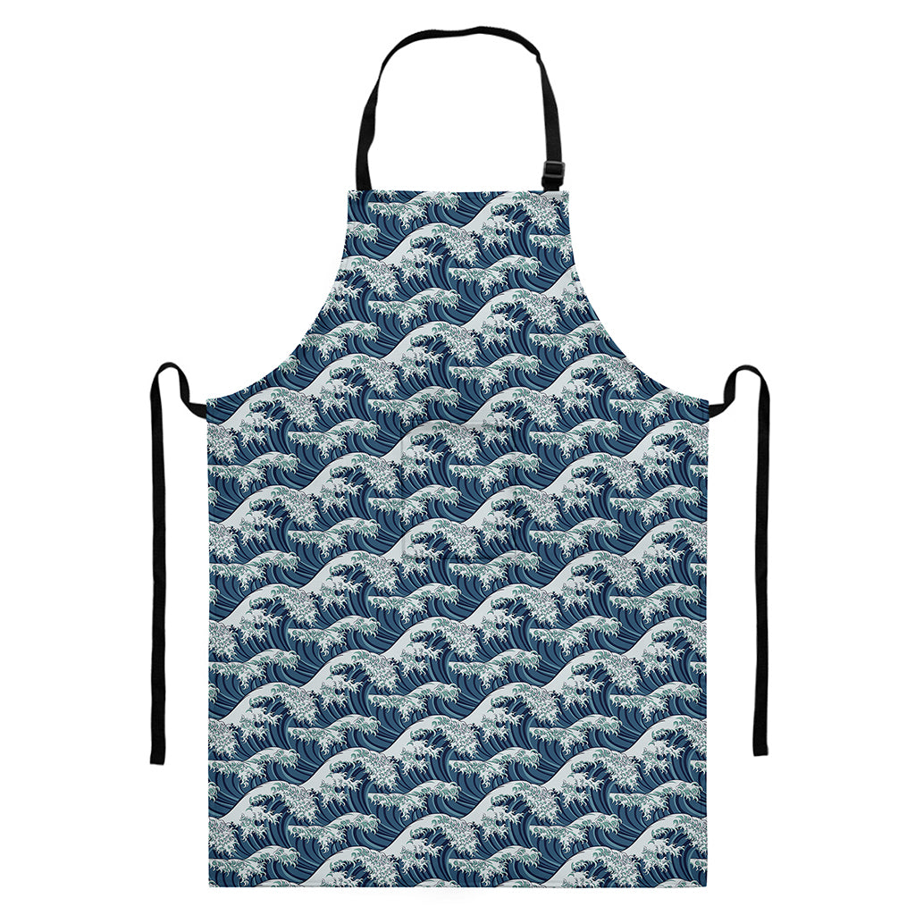 The Great Kanagawa Wave Pattern Print Bib Apron With Pocket