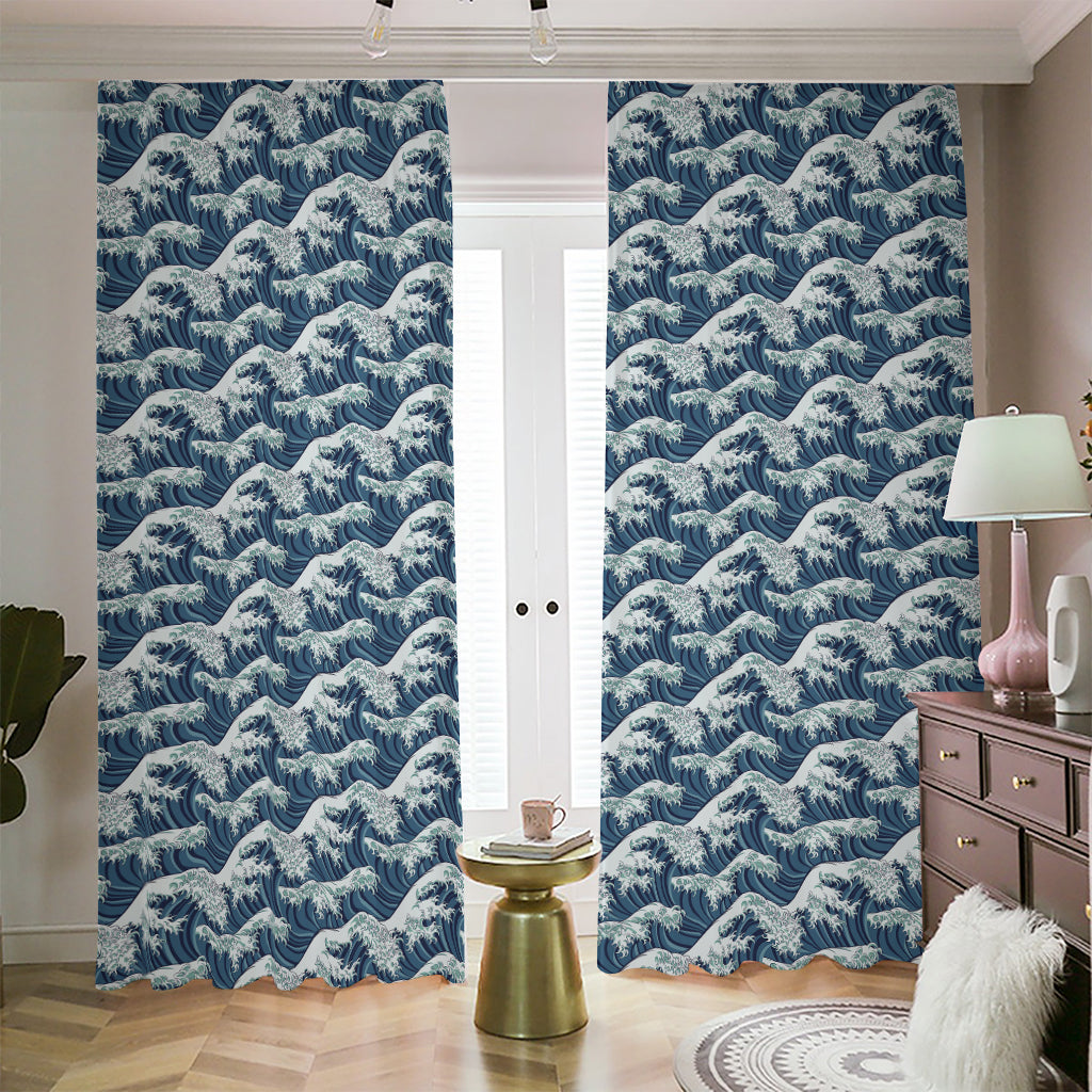 The Great Kanagawa Wave Pattern Print Blackout Pencil Pleat Curtains