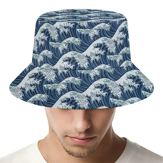 The Great Kanagawa Wave Pattern Print Bucket Hat